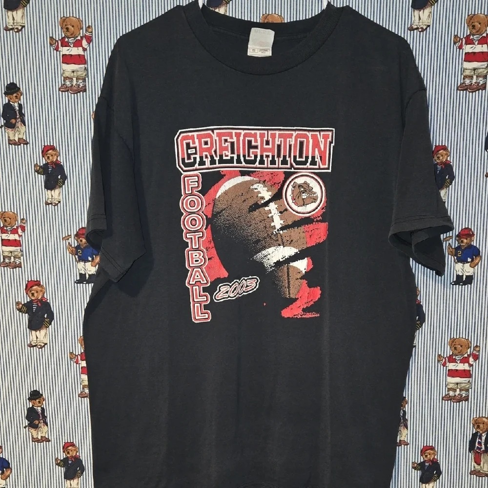 Vintage Y2k Creighton College 2003 Bulldog Football Black T-Shirt XL